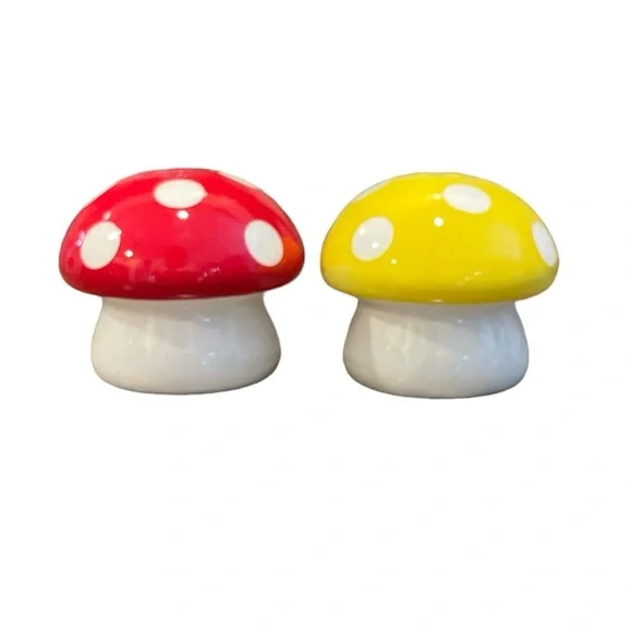 Whimsical Ceramic Happy Mushroom Salt and Pepper Shaker Set - Picture 3 of 3